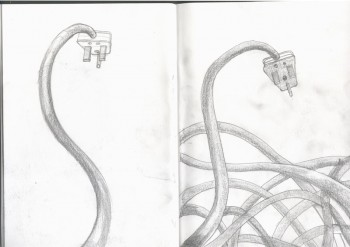 penclil sketches of plugs and wires